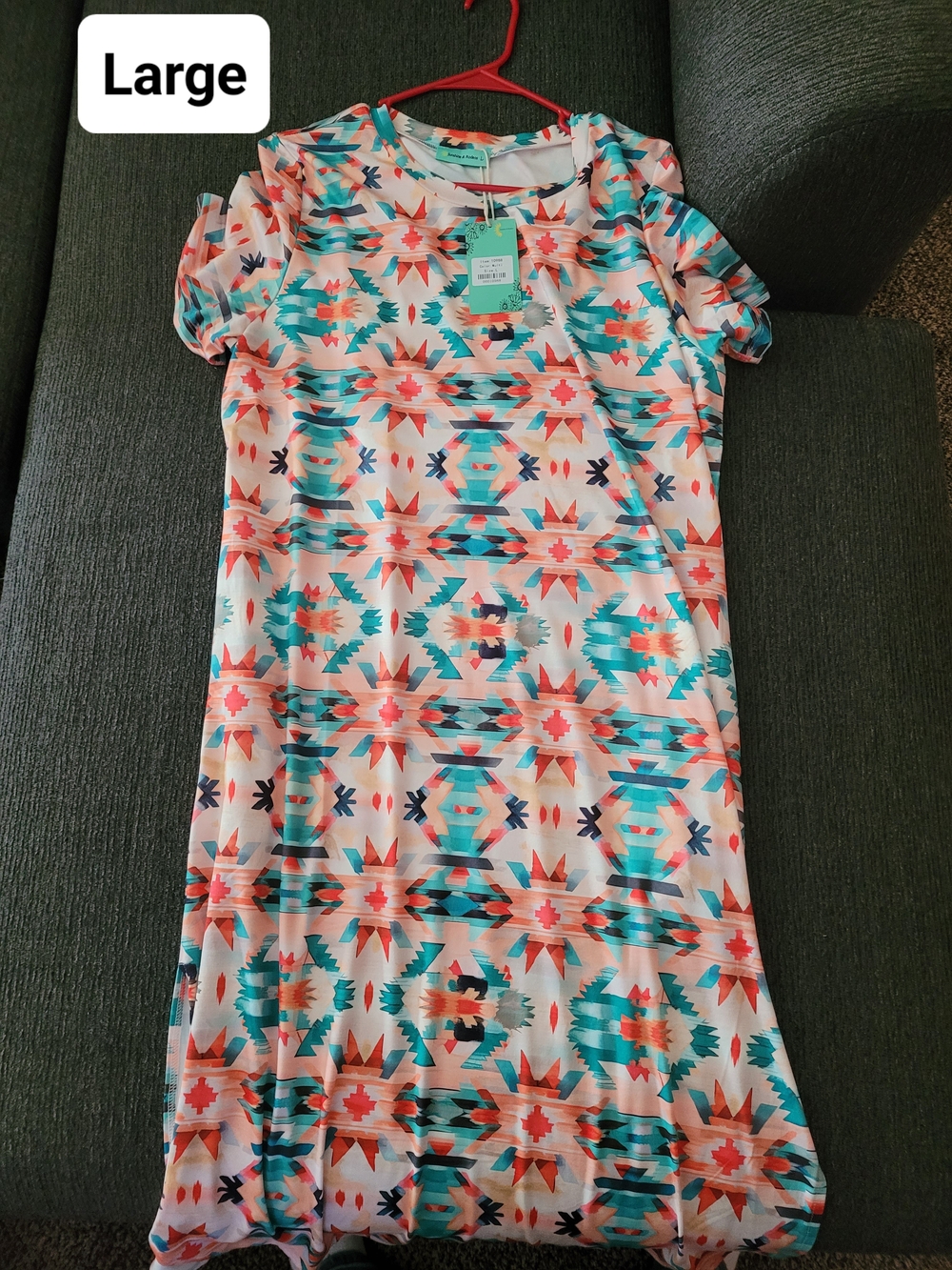 Casual Aztec Print Shift Dress - Large, Multicolor